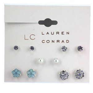 LC Lauren Conrad Earrings 5 Pairs Multi-Color 1/4" Rhinestone & Faux Pearl Stud